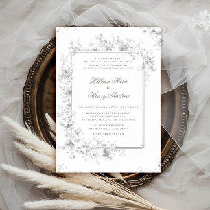 Vintage Garden Black White Toile Elegant Wedding Invitation