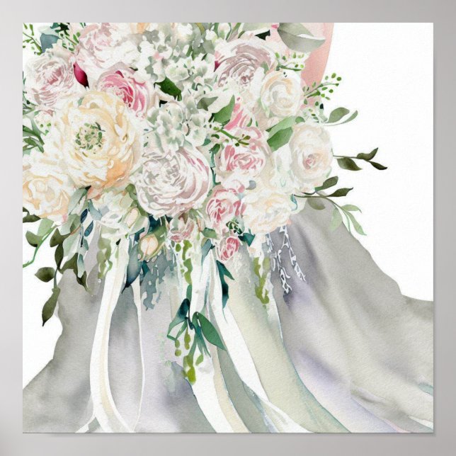 Vintage Garden, Bridal Cascading Bouquet 1, Poster (Front)