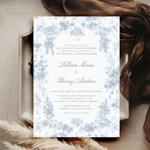 Vintage Garden Chateau Blue Toile Classic Wedding Invitation