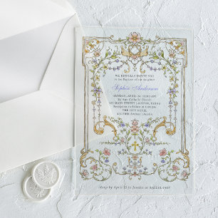 Vintage Garden   Colourful Elegant Baptism Acrylic Invitations