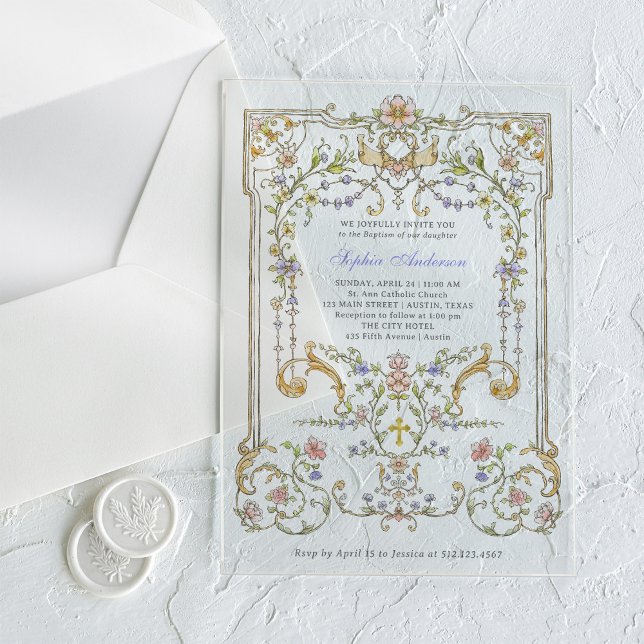 Vintage Garden | Colourful Elegant Baptism Acrylic Invitations (Creator Uploaded)