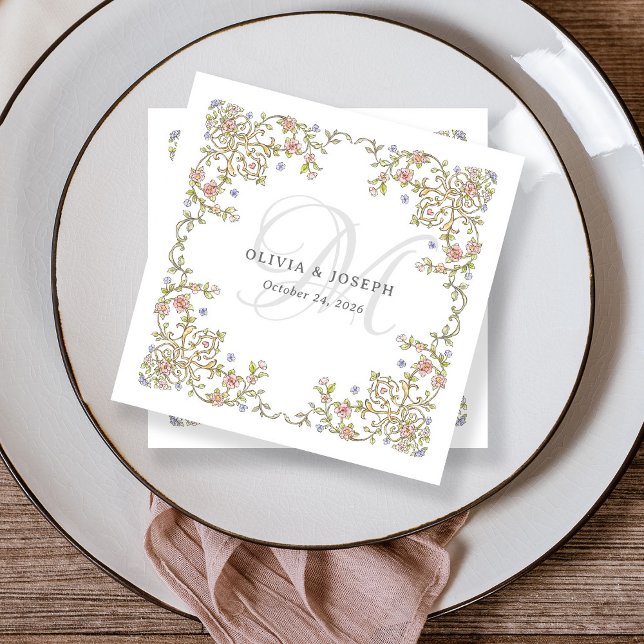 Vintage Garden | Colourful Luxe Wedding Monogram Napkin (Creator Uploaded)