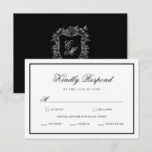 Vintage Garden Crest Black White RSVP Card