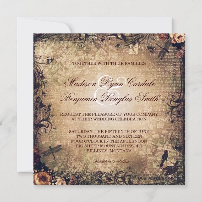 Vintage Garden Distressed Wedding Invitations (Front)