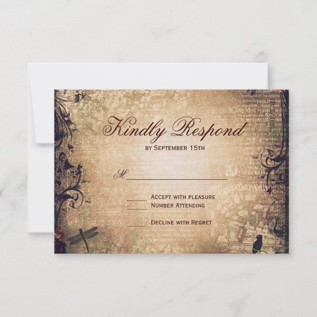 Vintage Garden Distressed Wedding RSVP Cards (Front)
