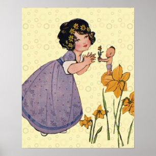 Vintage Garden Fairy and Flowers Poster