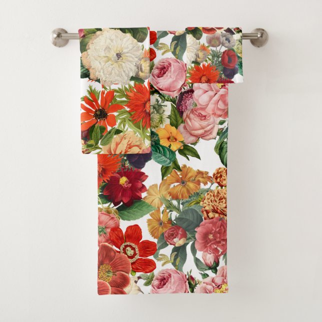 Vintage garden flowers pattern   bath towel set (Insitu)