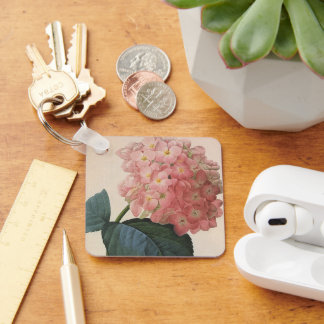 Vintage Garden Flowers, Pink Hydrangea Hortensia Key Ring