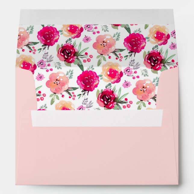 Vintage Garden Flowers Pink Personalised Envelope (Back (Bottom))