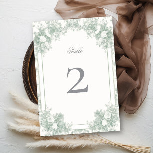 Vintage Garden French Floral Sage Green Wedding Table Number