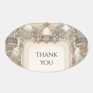 Vintage Garden Gazebo Wedding Thank You Oval Sticker