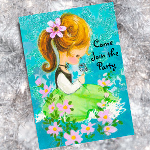 Vintage garden girl Christmas new year greeting  Invitation