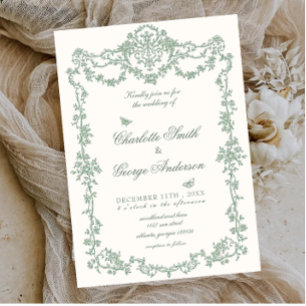 Vintage Garden Green Floral  Wedding Invitation