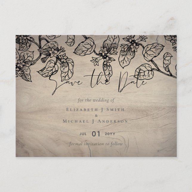 Vintage Garden Leaves Classic Budget Wedding Postcard (Front)