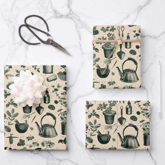 Vintage Garden lovers party tiled  Wrapping Paper Sheet (Front)