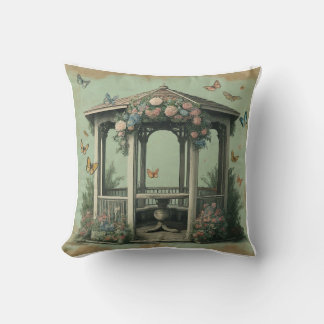 Vintage Garden Party Butterflies Throw Pillow