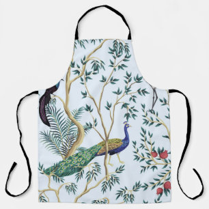 Vintage garden pomegranate fruit tree, exotic bird apron