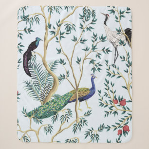 Vintage garden pomegranate fruit tree, exotic bird sherpa blanket