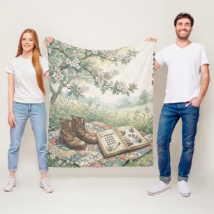 Vintage Garden Reading Picnic Art Fleece Blanket