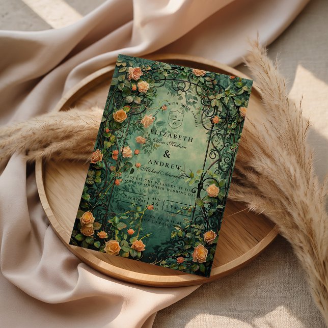 Vintage Garden Rose Iron Gate Wedding Invitation (Creator Uploaded)