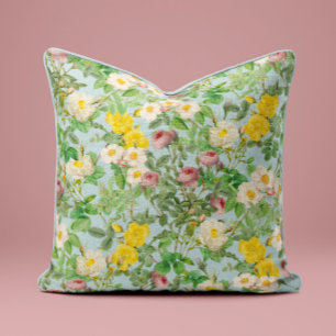 Vintage Garden Rose Pillow in Soft Sage