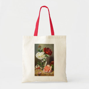 Vintage Garden Roses in a Glass Vase Tote Bag