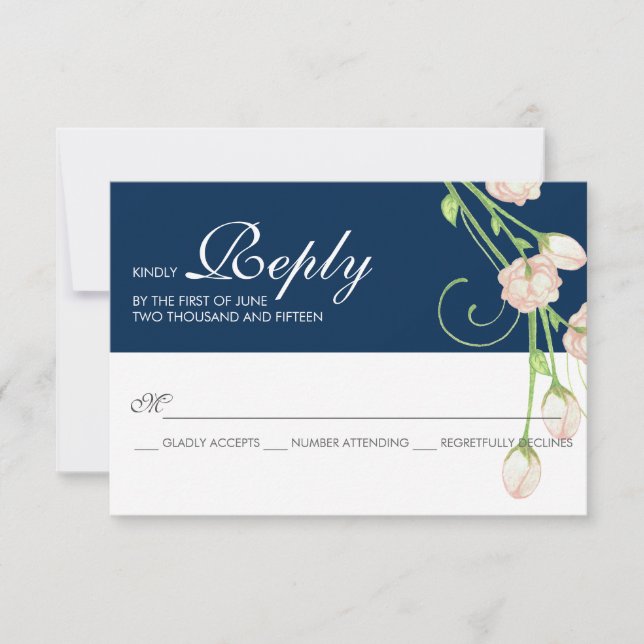 Vintage Garden Roses on Blue - RSVP Card (Front)