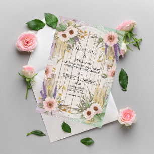 Vintage Garden Rustic Floral Lace Wedding  Invitation