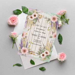 Vintage Garden Rustic Floral Lace Wedding Save The Date
