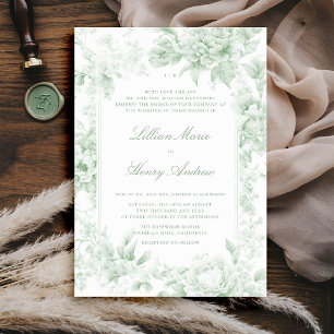 Vintage Garden Sage Green Toile Classic Wedding Invitation