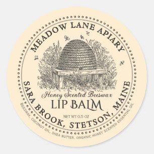 Vintage Garden Skep Beeswax Lip Balm  Classic Roun Round Sticker