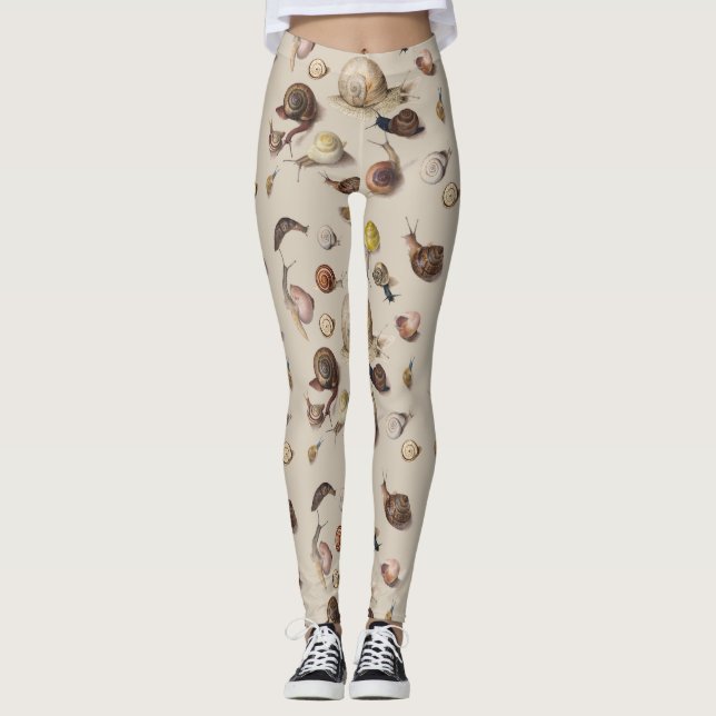 Vintage Garden Snails Scientific Illustration Leggings (Front)
