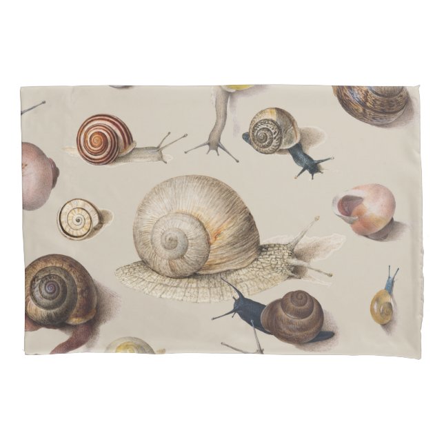 Vintage Garden Snails Scientific Illustration Pillowcase (Front)