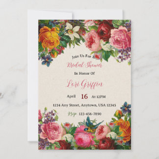 Vintage Garden Themed Bridal Shower Invite