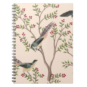 Vintage garden tree, bird floral seamless pattern  notebook