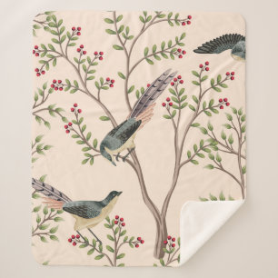 Vintage garden tree, bird floral seamless pattern  sherpa blanket