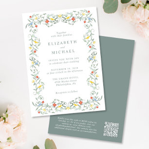 Vintage Garden Watercolor QR Code Wedding Invitation