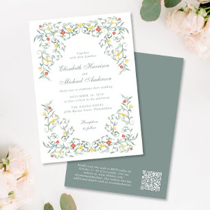 Vintage Garden Watercolor QR Code Wedding Invitation