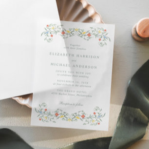 Vintage Garden Watercolor Wedding Vellum Invitations