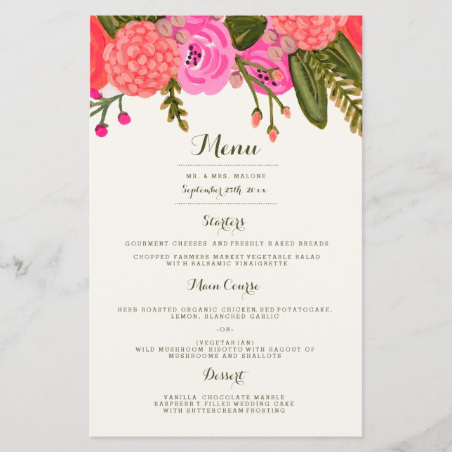 Vintage Garden Wedding Dinner Menu (Front)