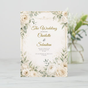 Vintage Garden Wedding Floral Gold Frame Invitation