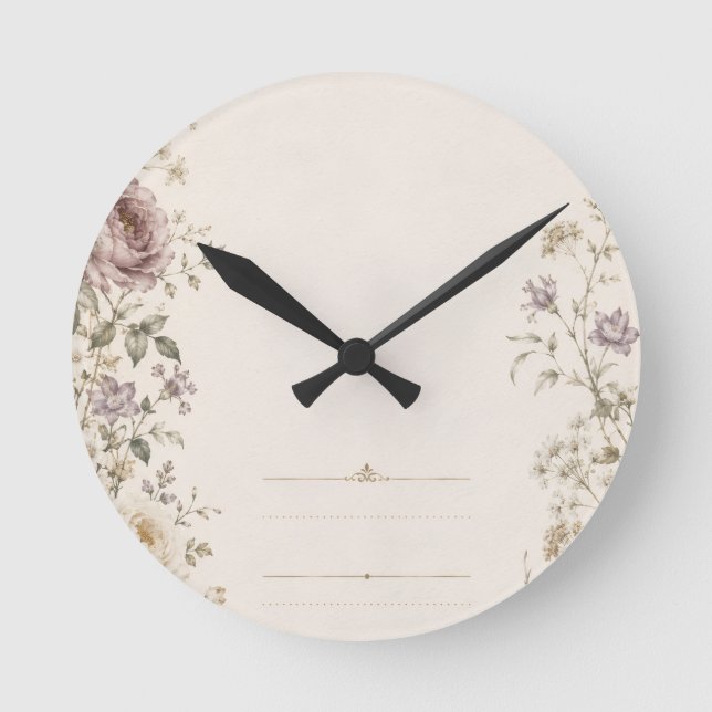 Vintage Garden Wedding Stationery style Round Clock (Front)