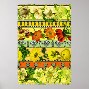 Vintage Garden Yellow Floral Botanical Poster