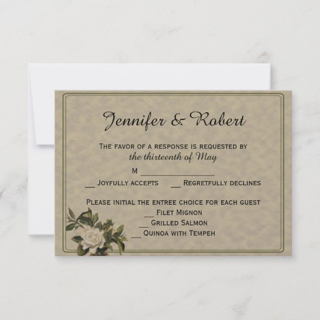 Vintage Gardenia Wedding Response Card (Front)
