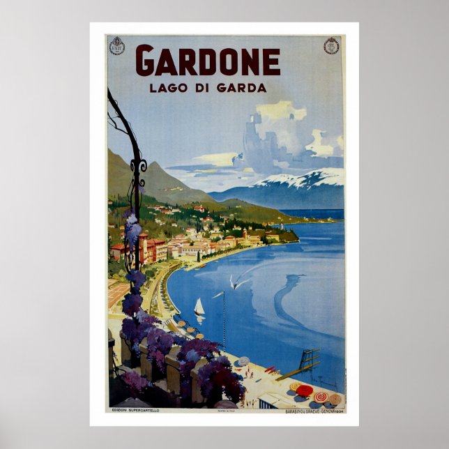 Vintage Gardone Lake Garda Italian travel Poster (Front)