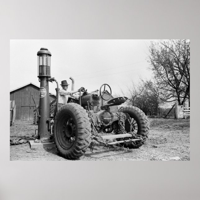 Vintage Gas Pump on the Farm, 1940s Poster (Front)
