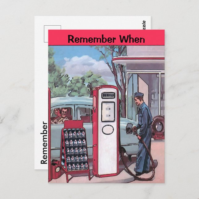 Vintage Gas Station, edit text Postcard (Front/Back)