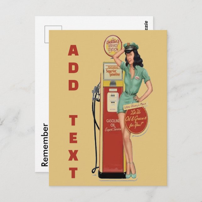 Vintage Gas Station, edit text Postcard (Front/Back)