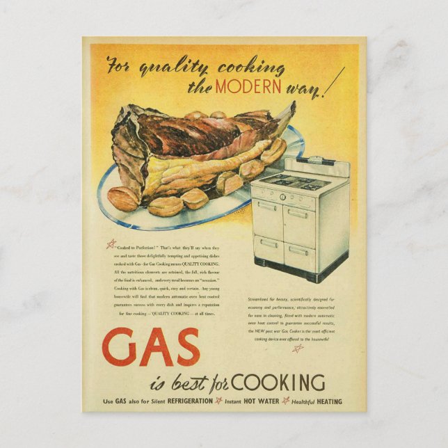 Vintage Gas Stove Cooking Advertisement Postcard (Front)