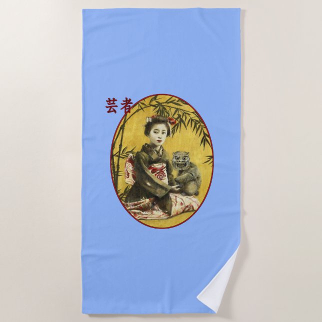 Vintage Geisha And Demon Beach Towel (Front)
